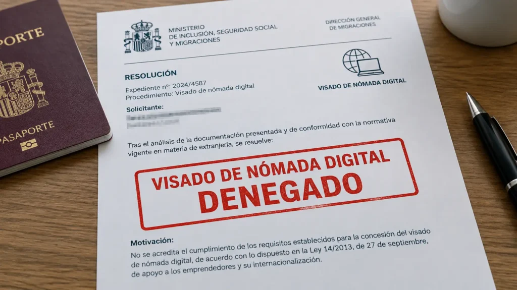 Nómada digital denegado: ingresos, experiencia profesional y certificado bancario